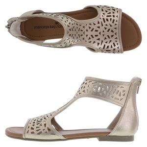 Gold Montego cut-out gladiator sandals.